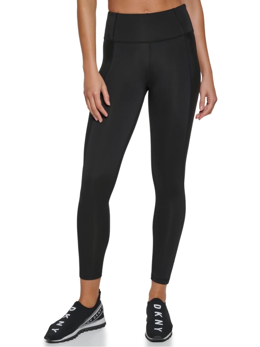 DKNY Women's High Waisted Tummy Control Workout Leggings, Black, Medium